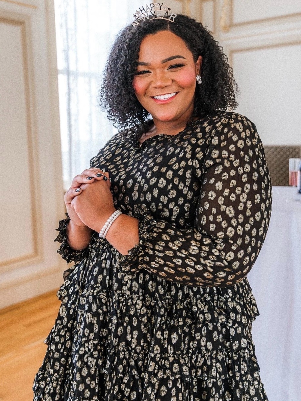 ✨ IVY CITY CO SAMMY DRESS 4X BLACK GOLD METALLIC TIERED RUFFLE HOLIDAY PARTY